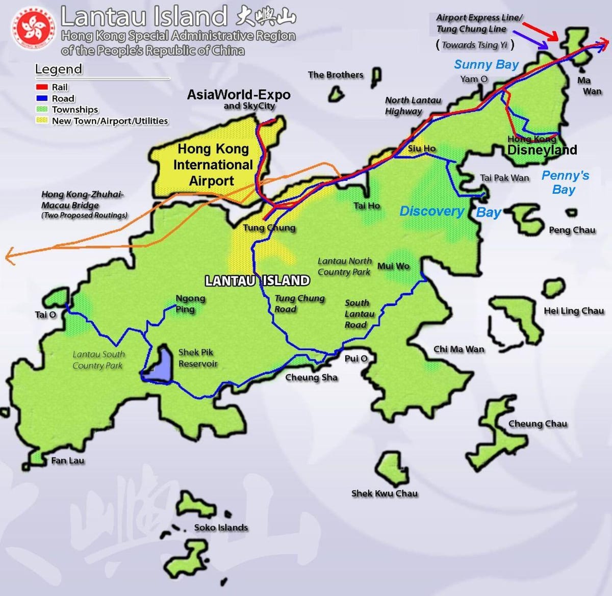 L'île de Lantau à Hong Kong carte