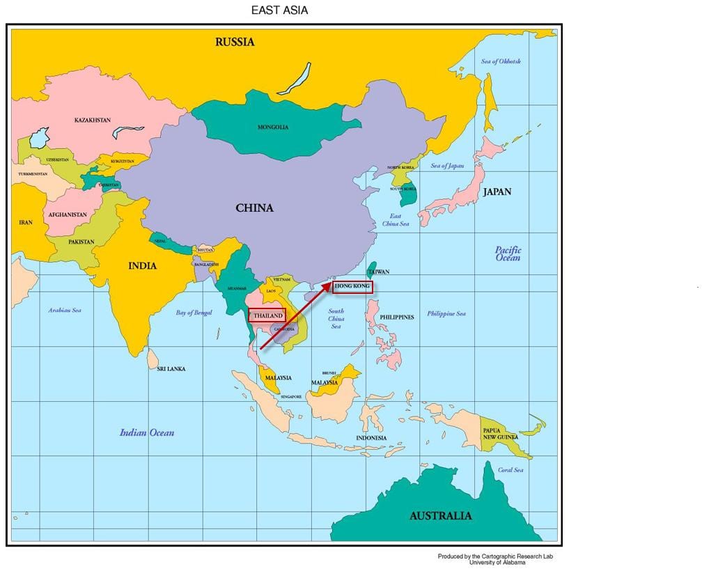 Hong Kong dans la carte de l'asie