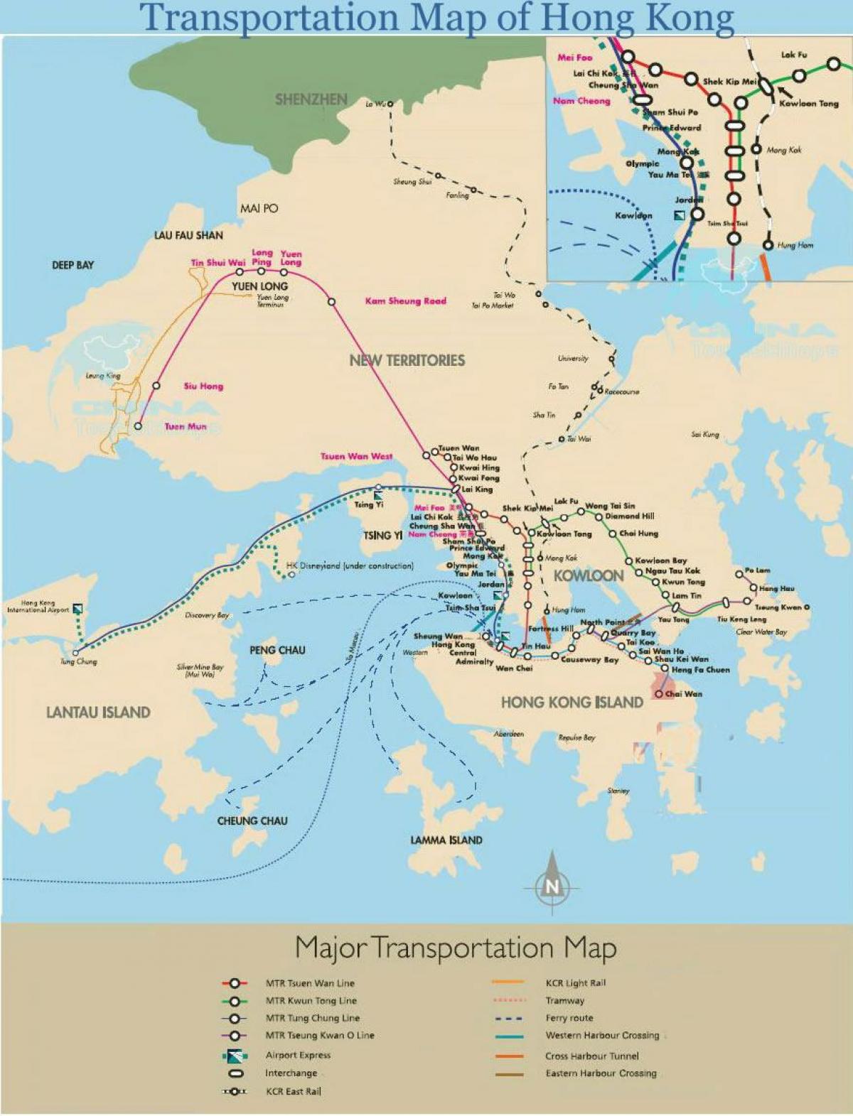 Hong Kong trajets en ferry carte