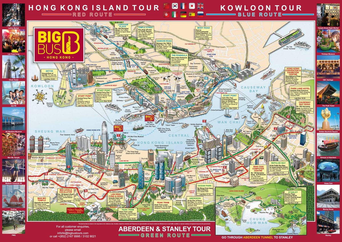 hop on hop off bus de Hong Kong carte